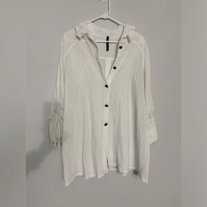 IC By Connie K Blouse Top Gauze Button Down Flowy Hippie Boho White Size S M